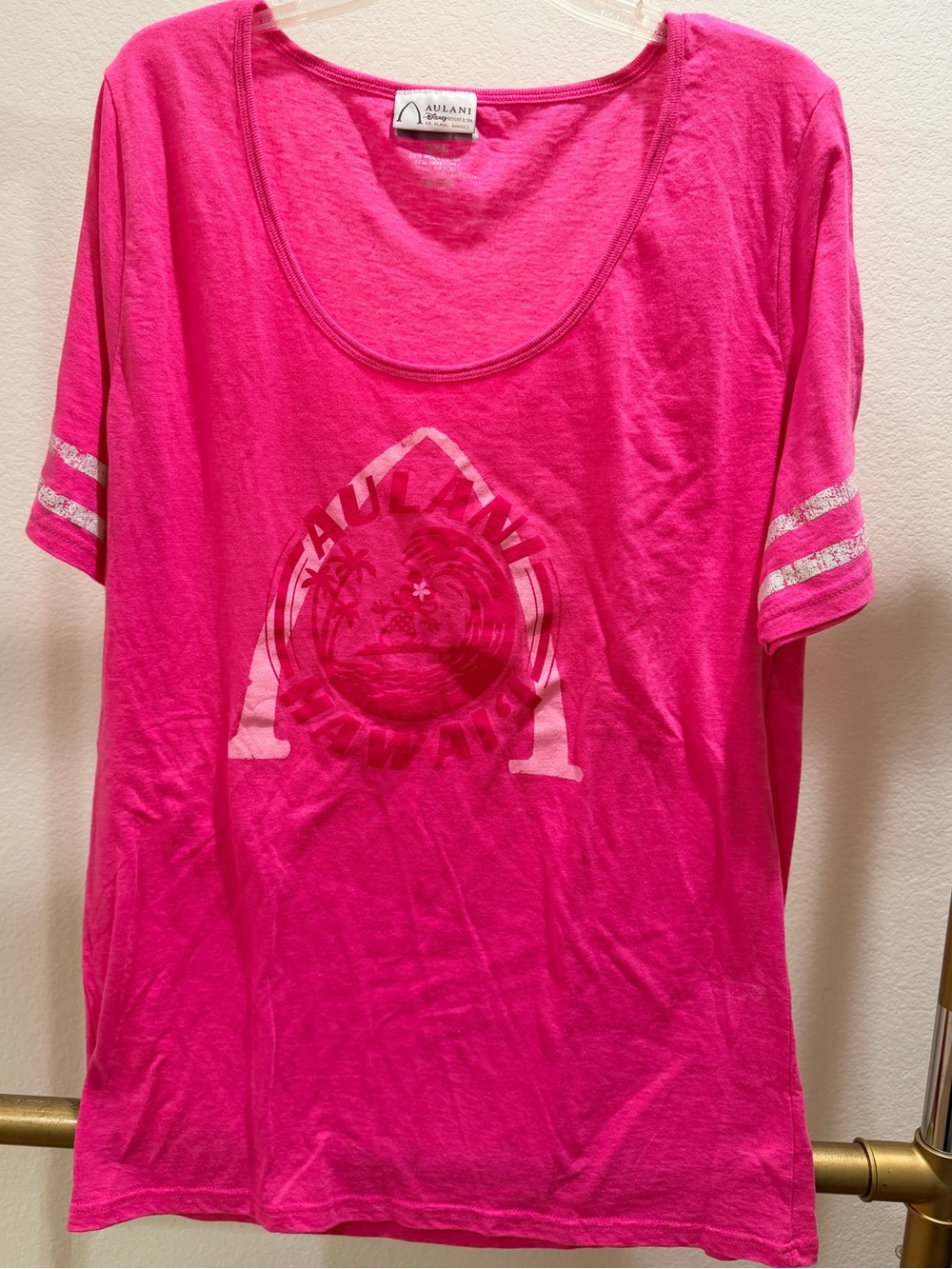 Disney Pink Short Sleeve Graphic Tee with Silver Stripe Sleeves